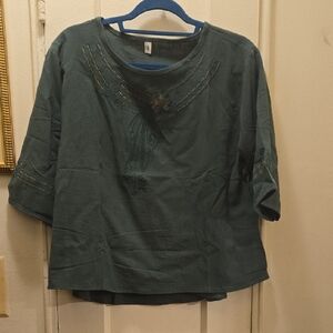 Source Unknown Green Embellished Boxy Crop Top